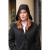 Manteau Femme, 5 boutons avec Zip, Noir, Capuche