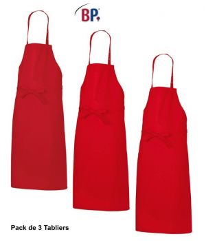 Tablier à bavette Rouge, Tour de cou réglable par pression, peut bouillir, Le pack de 3.