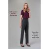 Pantalon femme Rayures Anthracite, Porté avec Chemisier bordeaux