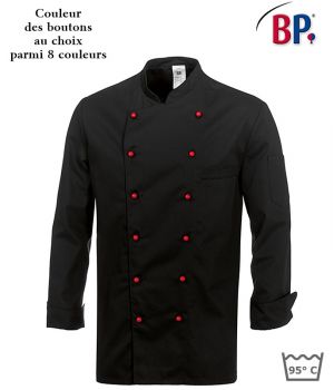 Veste de cuisine chef, peut bouillir à 95 °C, Noire, mélange résistant