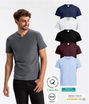 Tee Shirt Homme Coupe Regular Fit Col en V Coton et Stretch
