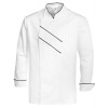 Veste de cuisine grand Chef,  Blanc avec passepoil et rayures Noir