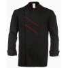 Veste de cuisine grand Chef, Noir avec passepoil et rayures Rouge