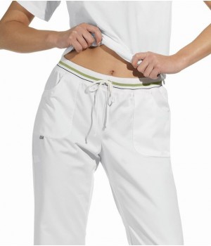 Pantalon blanc femme, Cordon à nouer, peu froissable, entretien facile
