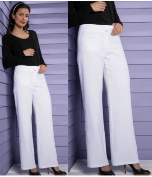 Pantalon blanc, élégant en 100% Polyester Toray.