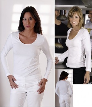 T shirt blanc Manches longues Col rond danseuse Cintré