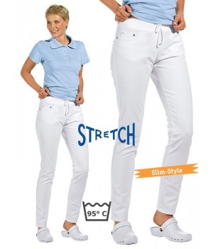 Pantalon blanc femme, 5 poches, Ceinture élastique, Jambe étroite, resserrée au bas, Slim-Style, taille basse, extensible