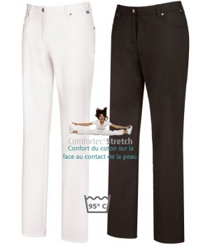 Pantalon femme, Coupe 5 poches, avec surpiqûre décorative, Rivets, peut bouillir