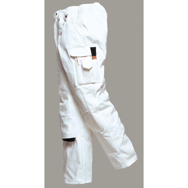 Pantalon Blanc de Travail Homme, 100% Coton, Blanc, Huit Poches