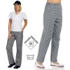 Pantalon de cuisine femme ou homme, ceinture élastiquée, pied de poule noir blanc