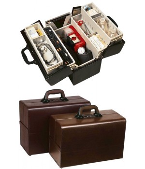 Mallette médicale CONCERTINA, simili, cadre Aluminium, serrure intégrée, hauteur 32 cm